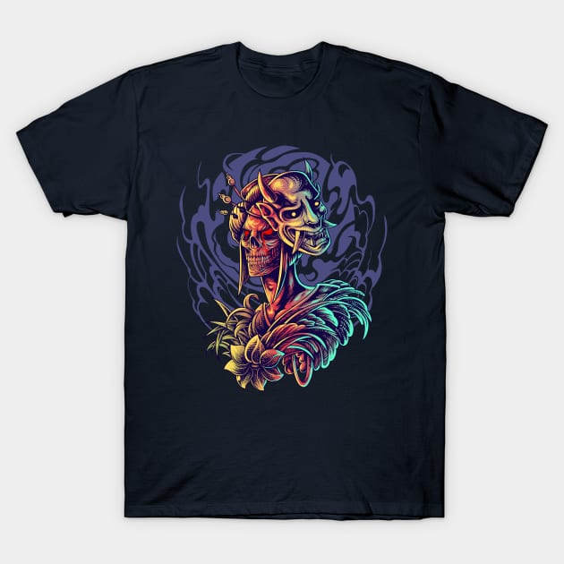 Geisha Skull Oni T-Shirt by machmigo